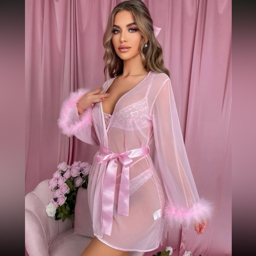 3 piece pink robe, underwear, bra